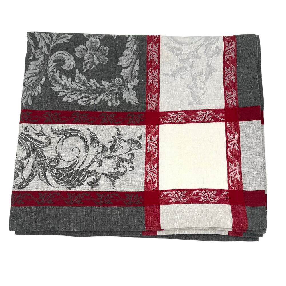 Williams Sonoma French floral Jackard stripe tablecloth